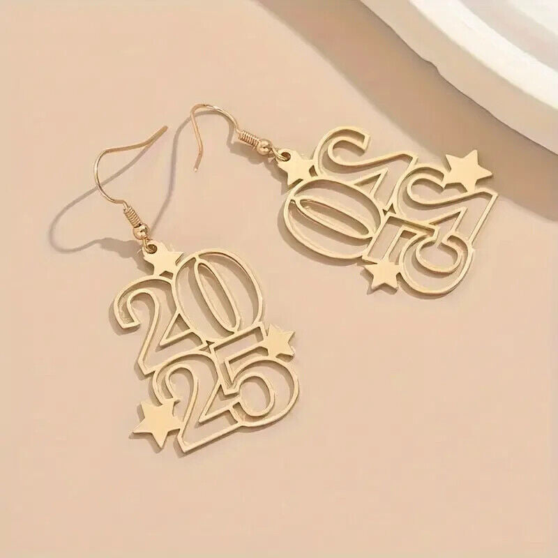 2025 New Year Eve Celebration Golden Drop & Dangle Earrings