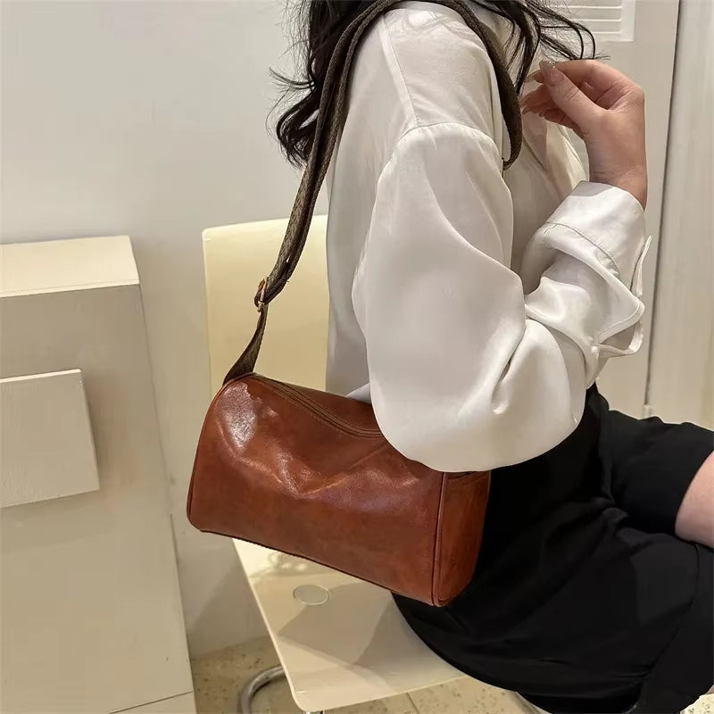 Vintage PU Leather Boston Women Small Handbag and Purse Fashion Designer Crossbody Bag Female Casual Travel Pillow Shoulder Bag