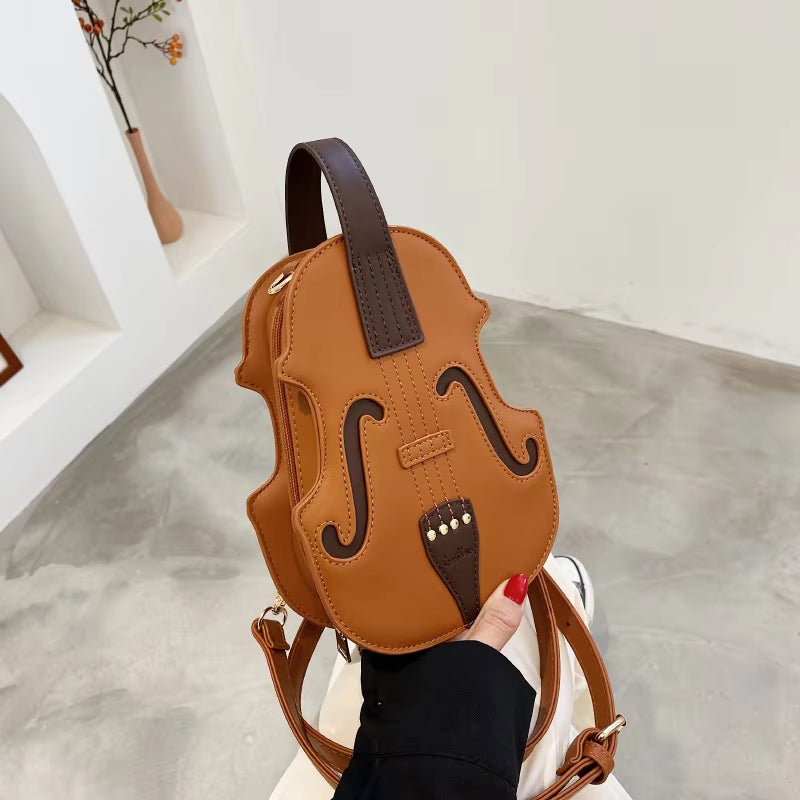 Creative Violin Female Crossbody Bag PU Leather Small Backpacks for Women Luxury Design Thread Ladies Fashion Shoulder Bag