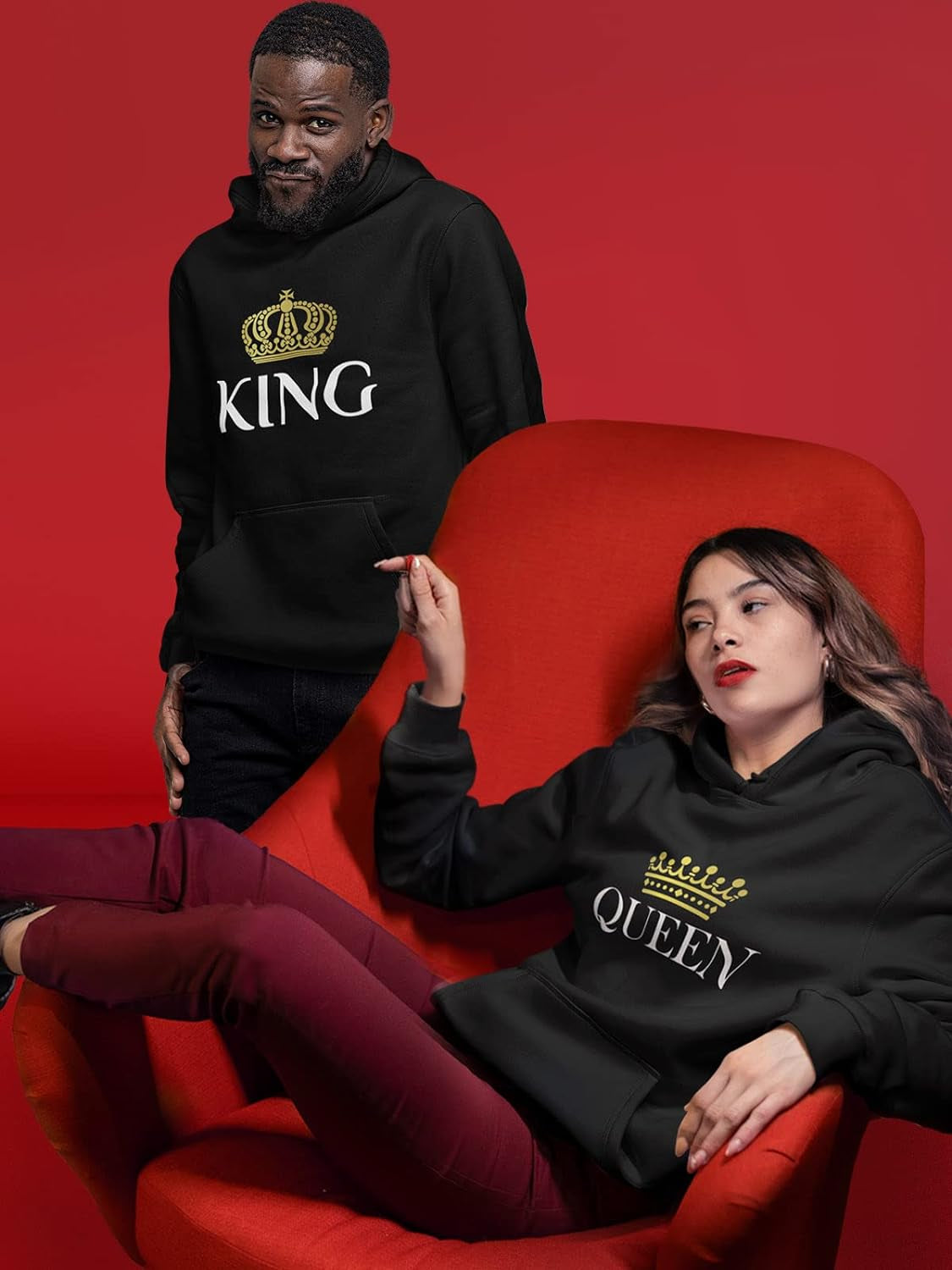 King and Queen Hoodies Set for His and Hers Sweatshirts Matching Couple Hoodies