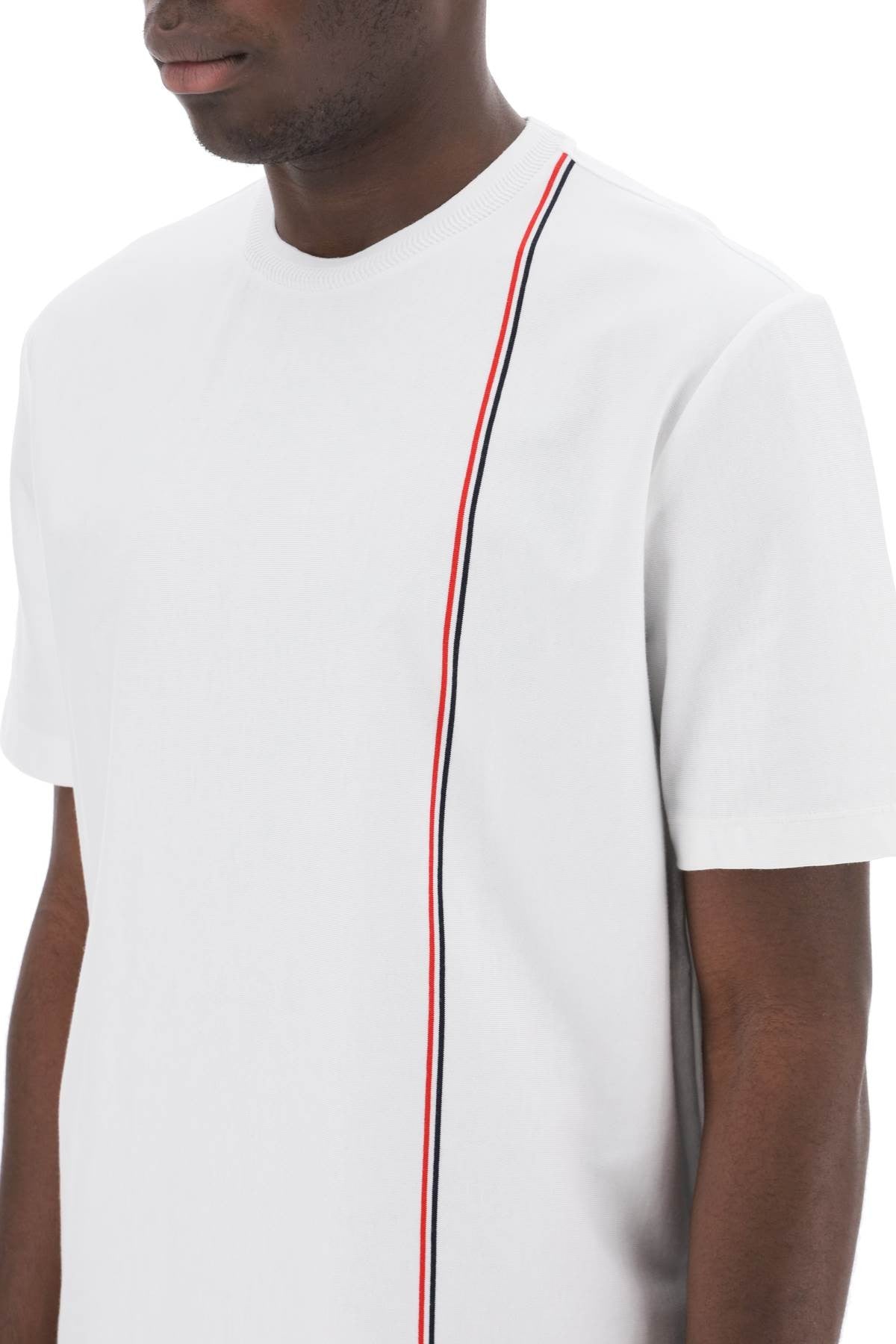 crewneck t-shirt with tricolor intarsia