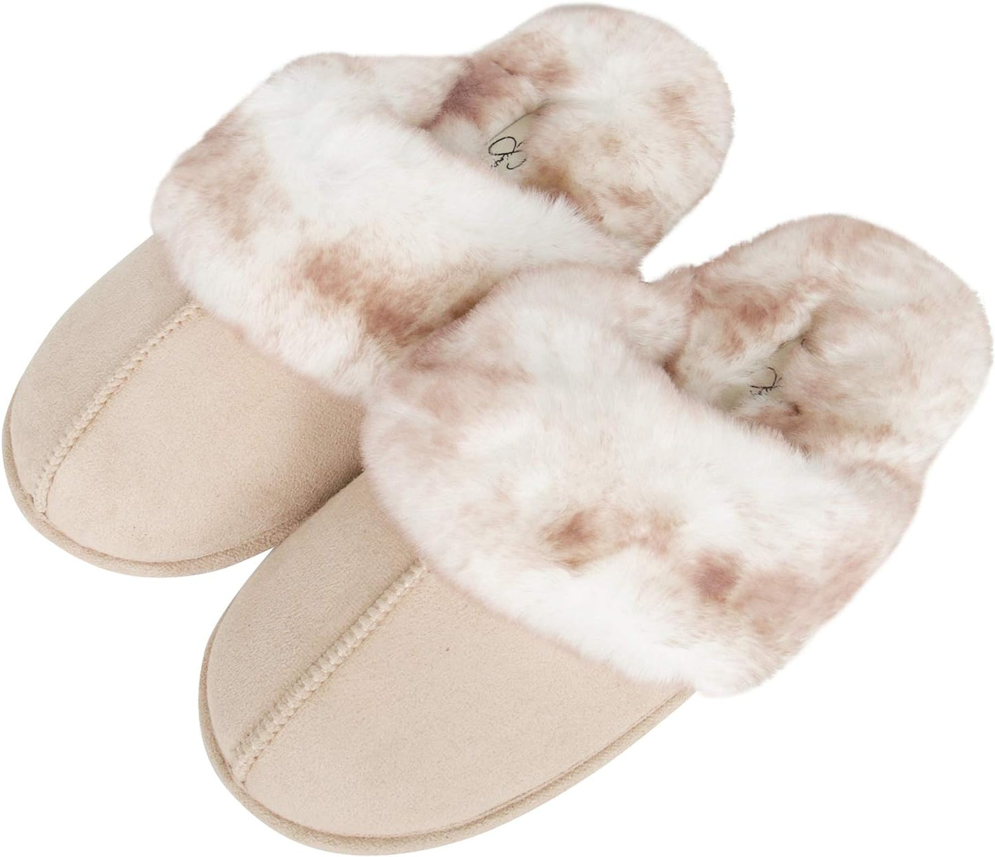 Women'S Comfy Faux Fur House Slipper Scuff Memory Foam Slip on Anti-Skid Sole